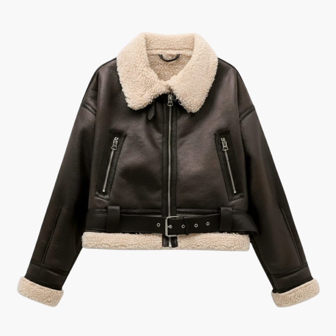 Chaqueta con Cremallera, Bajo con Cinturón y Forro Interior